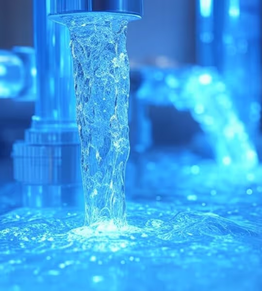 Strahlend klares Wasser fließt aus einer industriellen Rohrleitung